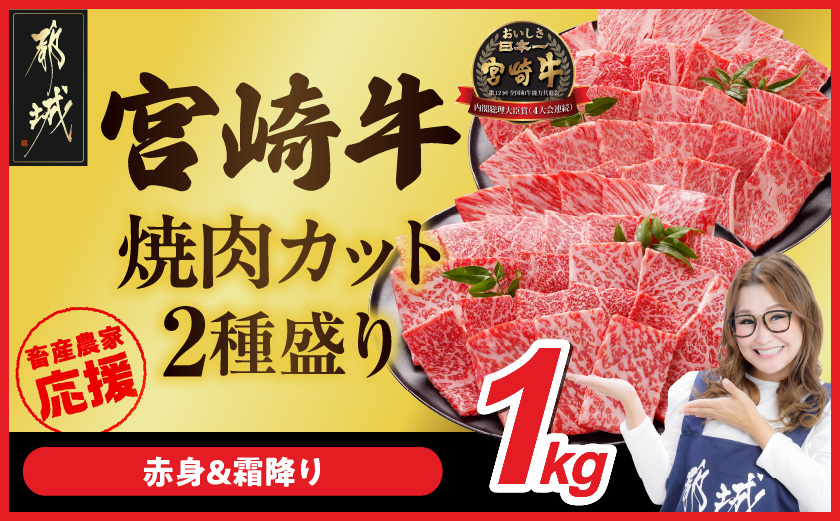 畜産農家応援! 宮崎牛焼肉2種1kgセット(霜降り400g 赤身600g)_18E-N2-002-1kg-S4A6-CF