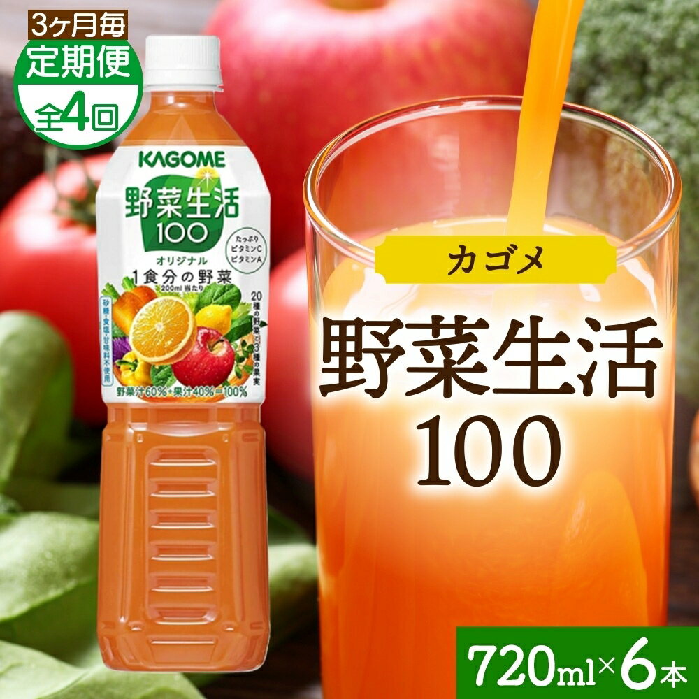 【ふるさと納税】 【定期便】3ヵ月毎全4回野菜生活100 オリジナル 720mlPET 栃木県 那須塩原市 ペットボトル 野菜 果実 オリジナル ミックスジュース β-カロテン フルーティー KAGOME 送料無料