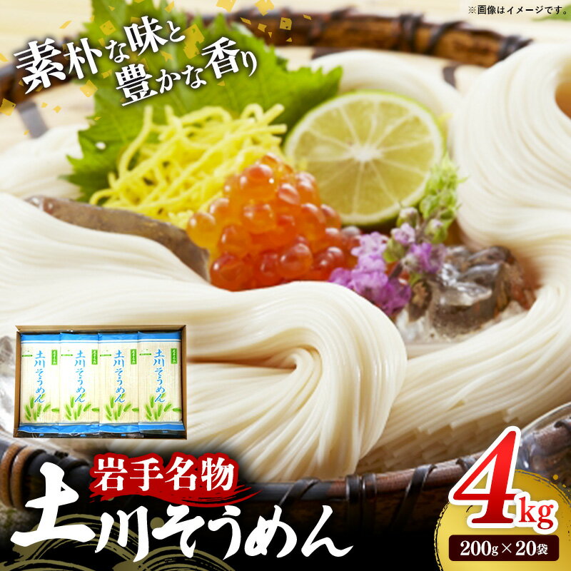 【ふるさと納税】岩手名物「土川そうめん」4kg（200g×20袋） そうめん 乾麺 麺類 麺 素麺 干しそうめん なめらか つるつる のど越し ギフト 贈り物 岩手県 岩手町