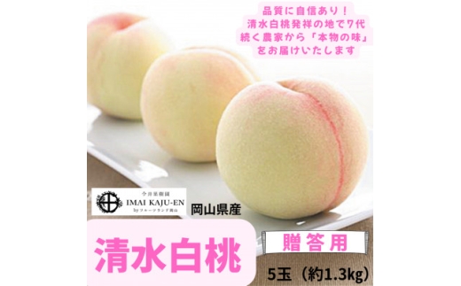 ＜2026年発送＞岡山県産清水白桃　5玉・約1.3kg_清水白桃 白桃 桃 もも モモ 1.3kg 5玉 高級桃 贈答 果物 くだもの フルーツ デザート 岡山県 津山市 産直 産地直送 ギフト プレゼント 送料無料【1614351】
