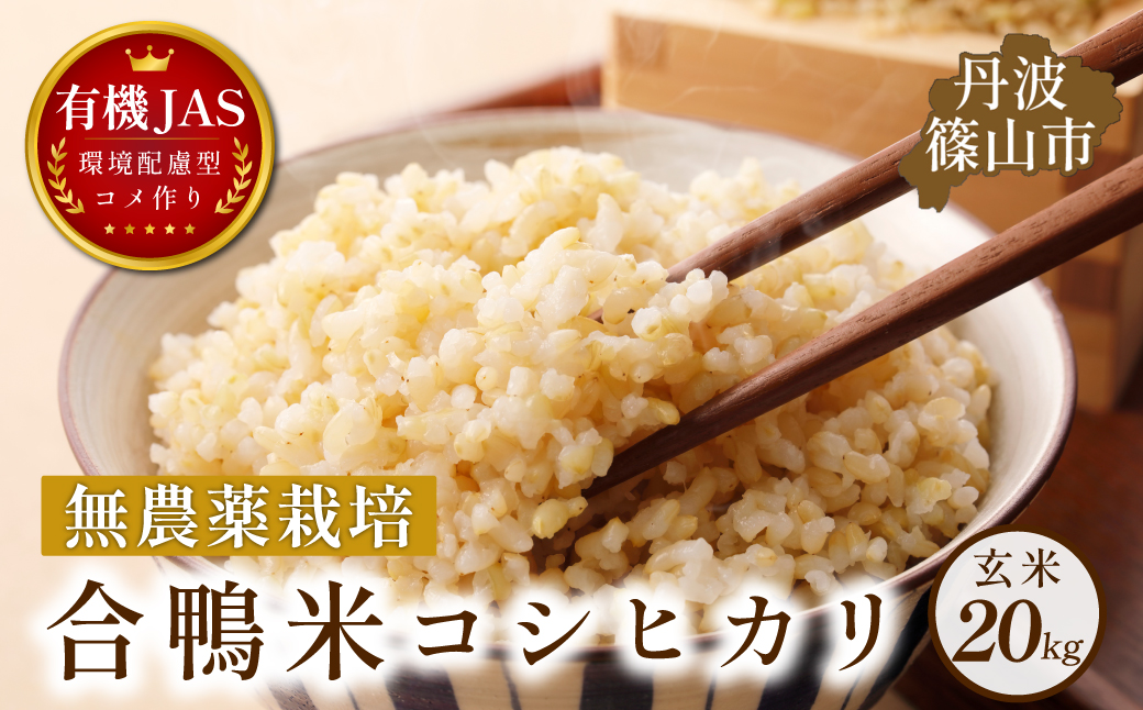 〈令和８年産早期予約〉合鴨米　有機JAS認定　無農薬栽培コシヒカリ玄米20kg 5kg×4袋