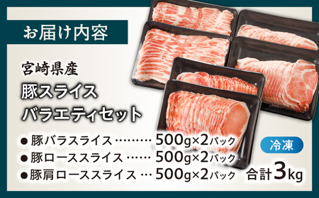 宮崎県産豚スライスバラエティセット(バラ・ロース・肩ロース)合計3kg 肉 豚 豚肉 おかず 国産_T030-087