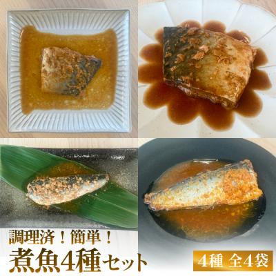 ふるさと納税 石巻市 減塩 煮魚4種・全4袋セットさば 鯖 イワシ いわし 常温保存 レトルト おかず 調理済 惣菜 和食