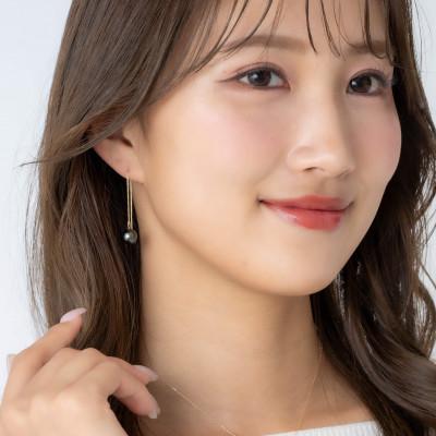 ふるさと納税 神戸市 黒蝶真珠(タヒチパール)K10 イエローゴールド アメリカンピアス ベネチアン 60mm |  | 02