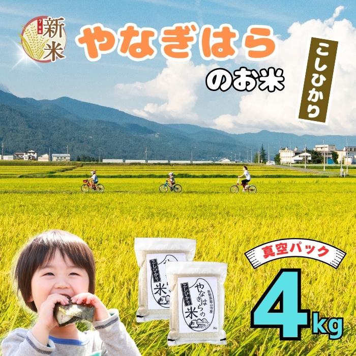 【先行予約】＜令和7年産新米＞特別栽培米 「やなぎはらの米 こしひかり」4㎏（真空包装） (7-67)