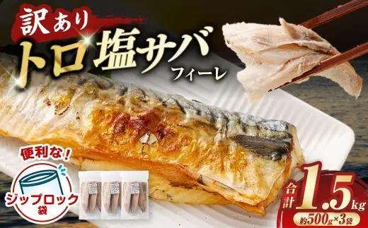 【ふるなびWEEK対象】トロ塩サバフィーレ 約1.5kg 約500g×3袋 （A品、B品混合） 鯖 鯖フィレ 訳 さば サバ 冷凍 ASF-383