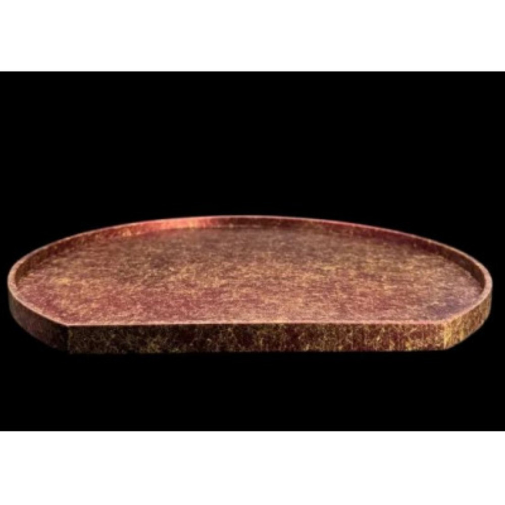 木製 半月トレイ 乱糸（マット仕上げ）赤溜［NF71］