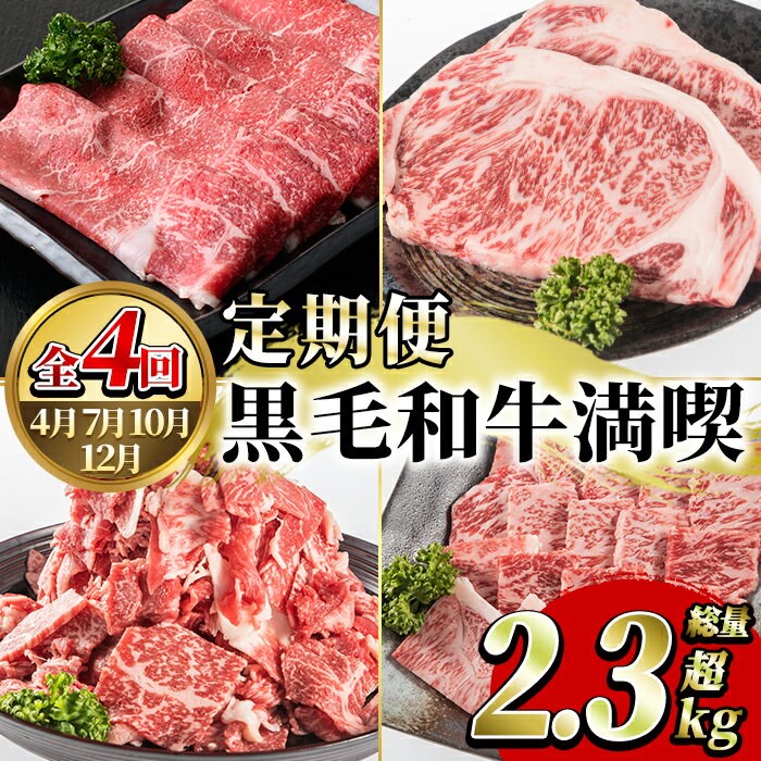 【ふるさと納税】＜定期便・全4回(4月・7月・10月・12月)＞鹿児島県産！黒毛和牛満喫定期便(総量2.3kg超)国産 九州産 鹿児島産 牛肉 国産牛 もも モモ肉 もも肉 スライス サーロイン ステーキ 切り落とし 切落し ロース 焼肉 焼肉セット 【スターゼン】akn042-21