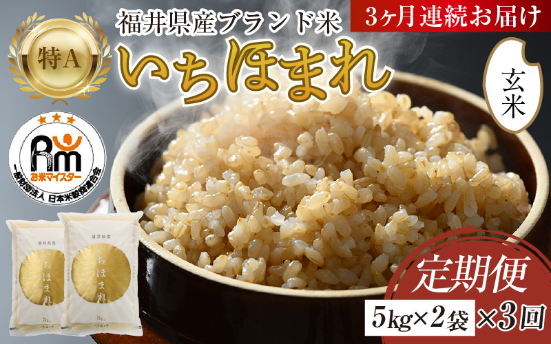 【令和7年産・新米】定期便3回 いちほまれ 玄米 10kg×3回（計30kg）《新鮮な高品質米をお届け！》／ 福井県産 ブランド米 ご飯 [aw064-g002]