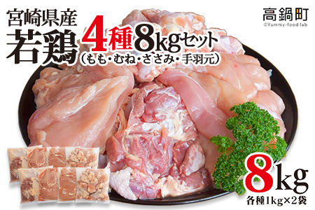 ＜宮崎県産若鶏4種 総重量8kgセット＞【DM-e-002】