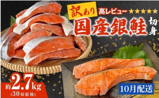 【10月配送】《訳あり》 産地直送！ 国産銀鮭 定塩切身 2.7kg 冷凍 銀鮭 切り身 サケ 家庭用 塩鮭 宮城県 石巻市
