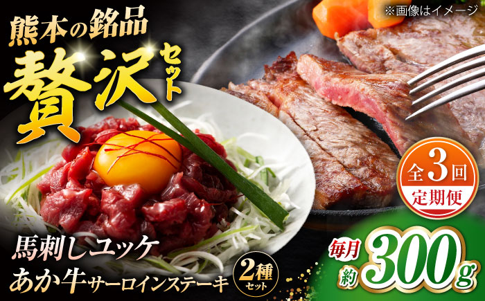【全3回定期便】くまもとあか牛サーロインステーキと厳選馬刺しユッケ贅沢セット 計約300g【有限会社 スイートサプライなかぞの】 [ZBV094]