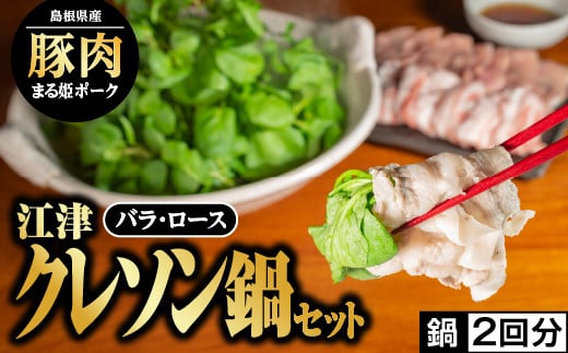 【2026年2月順次発送】江津クレソン鍋 セット 2回分（計約1.3kg） YS-12_2 国産 まる姫ポーク 豚肉 肉 豚バラ肉 ロース バラ クレソン しゃぶしゃぶ 豚しゃぶ 野菜 つゆ付 お鍋 鍋 