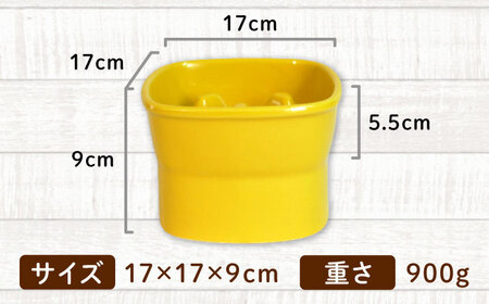 美濃焼　陶器製ペット用フードボウル【早食い防止 高台フードボウル(大/イエロー)pet111】【1427439】