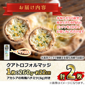 【0134707a】サクッ、もちっ！ピザ専門店のこだわりクアトロフォルマッジ(2枚セット) ピザ 薪窯 クアトロフォルマッジ チーズ モッツァレラチーズ モッツァレラ ゴルゴンゾーラ グラナパダーノ 