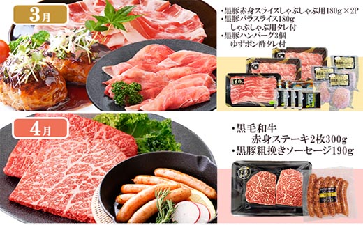 定期便(1年で10回配送)お楽しみ便(A5等級黒毛和牛・鹿籠豚(黒豚)・かご豚加工品等HH-6004【1166752】 _ ふるさと納税 定期便 肉 牛肉 サーロイン ステーキ 焼肉 ハンバーグ 切り