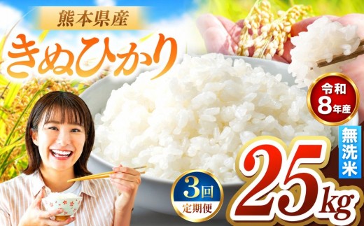 【定期便3回】R8年産 無洗米 きぬひかり 25kg | お米 米 こめ おこめ 精米 キヌヒカリ 25キロ 国産 国産米 くまもと 熊本 熊本県 玉名市 玉名
