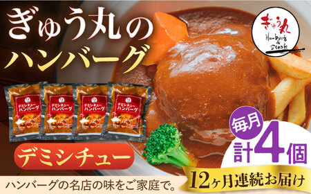 【定期便】 ハンバーグ ぎゅう丸デミシチューハンバーグ4個総計48個 NCQ109 全12回
