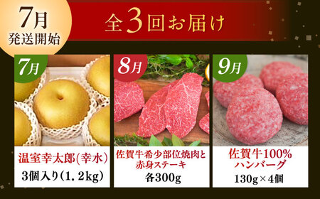 【全3回定期便】梨(幸水)と佐賀牛定期便 / ステーキ 焼肉 ハンバーグ 梨 和梨 / 佐賀県ふるさと納税[41AAZZ011-3]