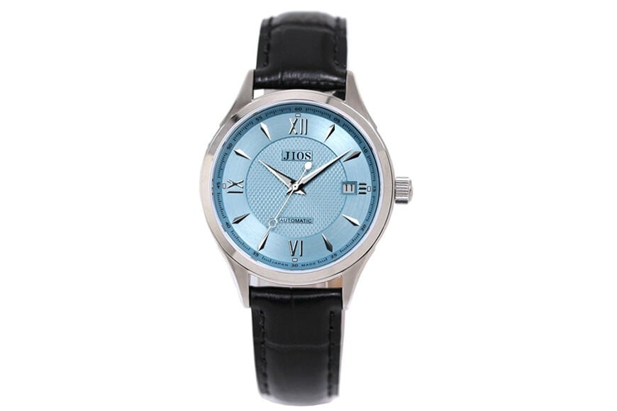 
                  JIOS SEIRAN 日本製 自動巻き腕時計 メンズ 男性用 革ベルト ブランド ドレスウォッチ ジオス  びわ湖ブルー文字盤 ×＜シルバー針または青針より選択可＞クロコ型押しベルト（ブラック）
                