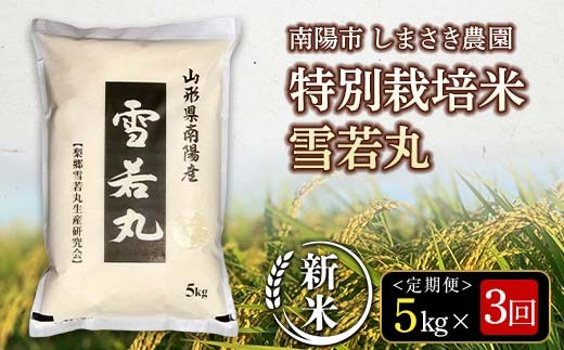 【令和8年産 新米 先行予約】 【米食味コンクール金賞受賞農園】 《定期便3回》 特別栽培米 雪若丸 5kg×3か月 《令和8年10月上旬～発送》 『しまさき農園』 山形南陽産 米 白米 精米 ご飯 農家直送 山形県 南陽市 [2556-R8]