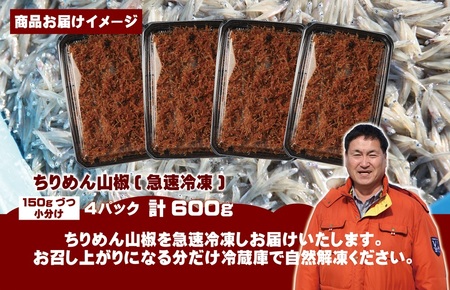 ちりめん山椒しらす 600g【小分け 150g×4P シラス 国産 魚介類 しらす ご飯のお供 海鮮丼 冷凍】