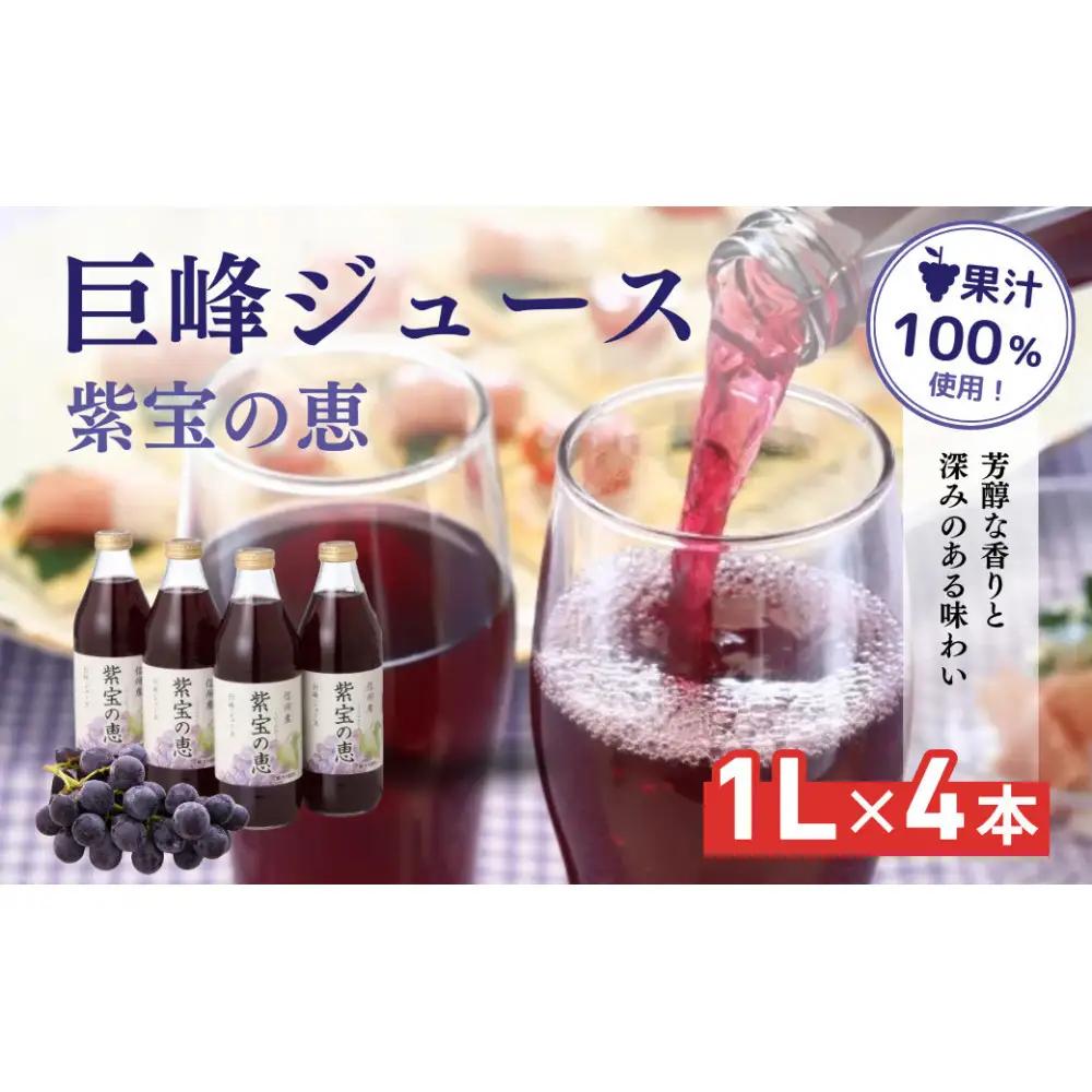 信州産 巨峰ジュース 果汁100％　「紫宝の恵」 (1L×4本) | ジュース 巨峰 ストレート ぶどうジュース