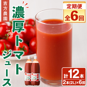 ＜全6回定期便＞濃厚！トマトジュース (1L×2本×6回・計12本)【2026年8月上旬から随時発送】 トマト トマトジュース ジュース 塩分不使用 100%果汁 野菜 フルティカ 飲料 定期便 【吉方農園】【E7095】