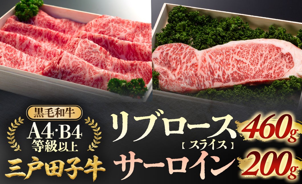 
                  「三戸田子牛」黒毛和牛 リブロース460g＆サーロイン200g A4・B4等級以上 ステーキ・焼肉 牛肉 青森県 三戸町 AP-18-008
                