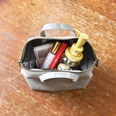 ふるさと納税 長浜市 帆布ミニポーチ チャコールグレー×選べる本革持ち手6色【マリーヌ(紺色)】 |  | 03
