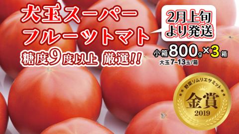 【令和5年2月上旬より順次発送】大玉 スーパーフルーツトマト 小箱 800g × 3箱 【大玉 7～13玉／箱】 糖度9度以上 金賞 受賞 美容 トマト とまと 野菜 [BC017sa]