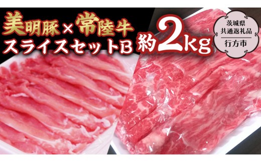 
                  美明豚 × 常陸牛 スライス 約2kg セットB 【茨城県共通返礼品/行方市】 ブランド豚 しゃぶしゃぶ SPF 豚肉 モモ [DS005sa]
                