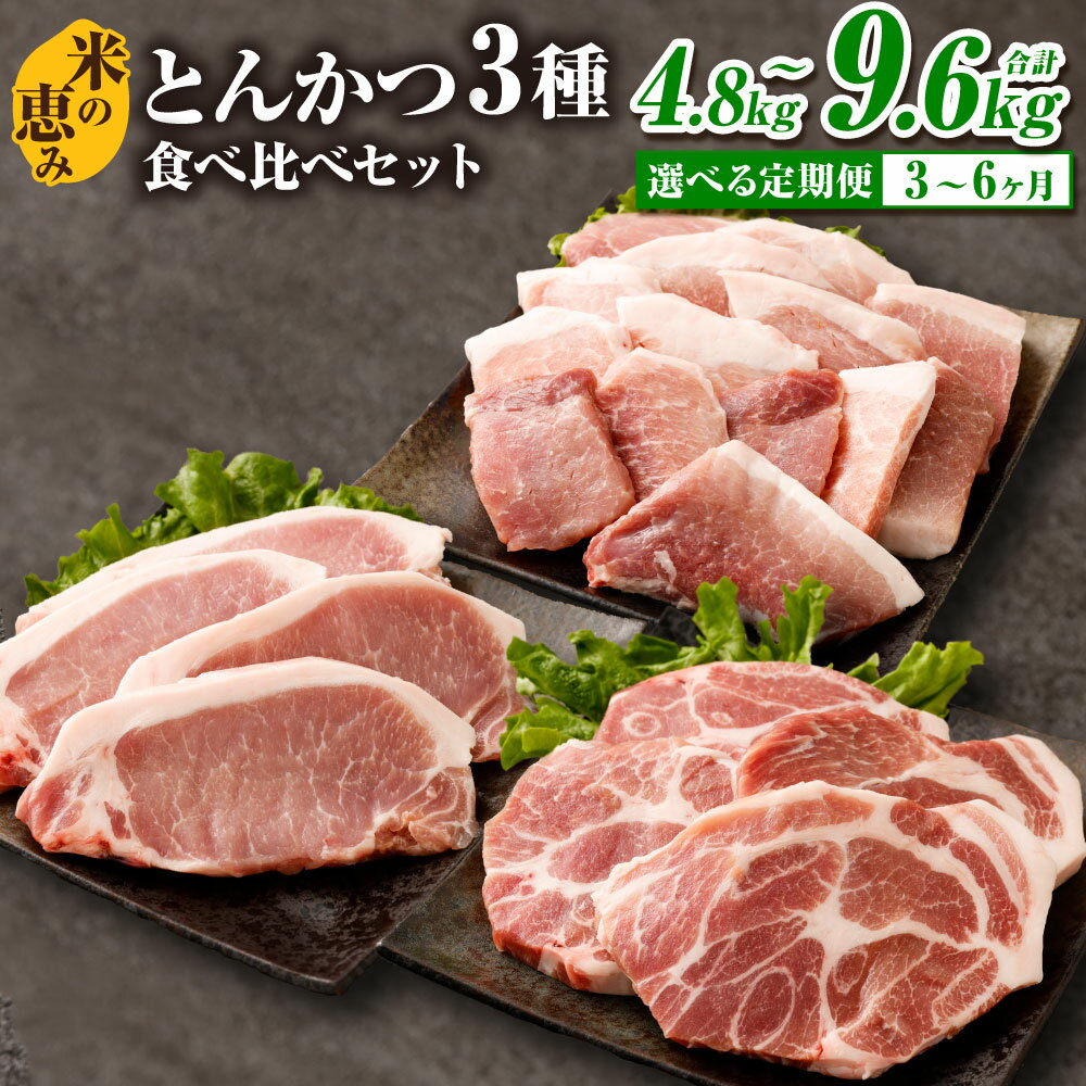 【ふるさと納税】【選べる定期便】とんかつ3種食べ比べセット 合計4.8kg（約1.6kg×3回）合計9.6kg（約1.6kg×6回）大分県産豚肉【米の恵み】3ヶ月定期便／6ヶ月定期便 とんかつ トンカツ 食べ比べ 豚肉 豚 ロース 肩ロース モモ お肉 肉 小分け 個包装 冷凍 九重町 送料無料