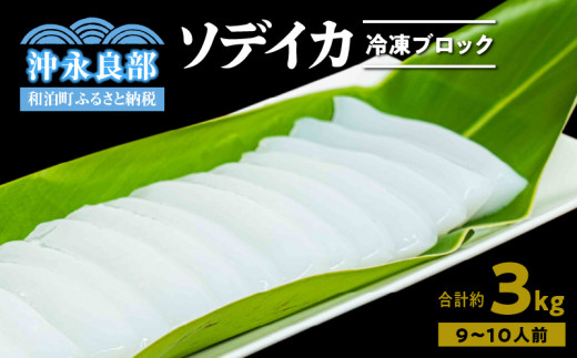 冷凍保存OK！エメラルドブルーの美しい海で育ったおいしいソデイカ冷凍ブロック3キロ（9～10人前）！　W022-031u