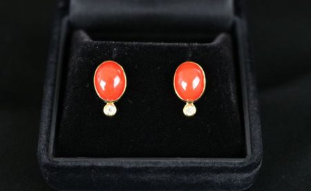 赤サンゴとダイヤモンドのK18ピアス アクセサリー ピアス ジュエリー 珊瑚 赤珊瑚 kn113