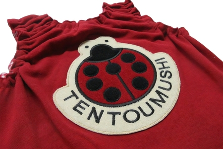 TENTOUMUSHI パイルワッペンロンパース・赤・80サイズ｜子供 服 赤ちゃん ベビー スナップ 釦 ボタン 肩ひも 綿 国産 日本製 お祝い てんとう虫 [0807]