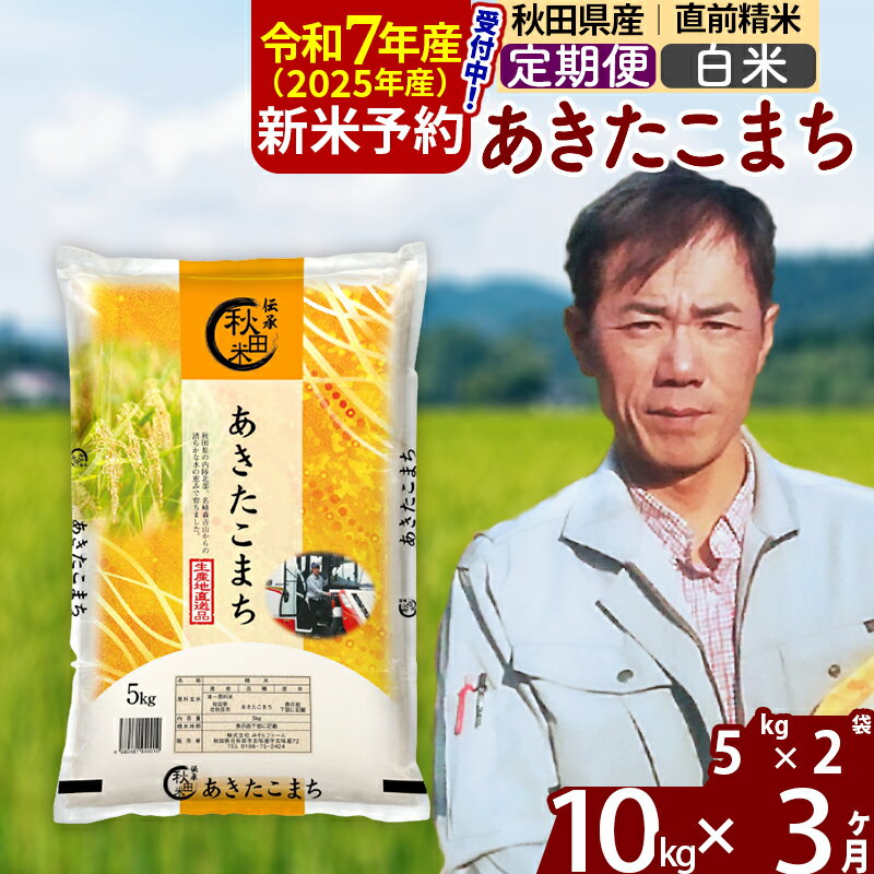 【ふるさと納税】※令和7年産 新米予約※《定期便3ヶ月》秋田県産 あきたこまち 10kg【白米】(5kg)2025年産 お届け周期調整可能 隔月に調整OK お米 みそらファーム