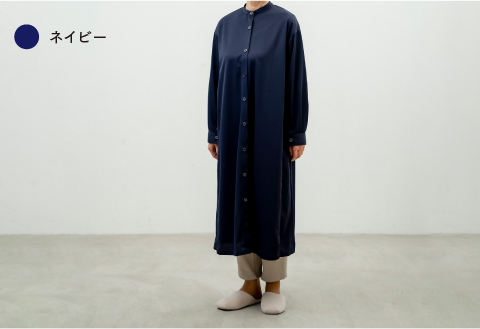 スタンドカラーシャツワンピース 3色 2サイズ展開　ネイビー（XS-S）