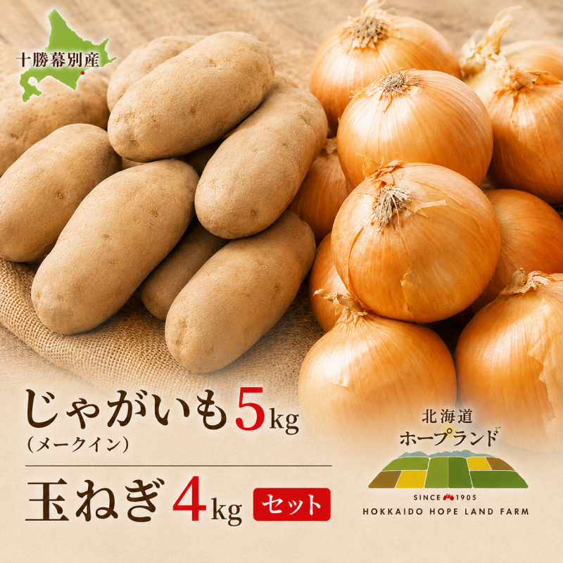 じゃがいも5kg・玉ねぎ4kgセット（メークイン）【十勝幕別 北海道ホープランド農場】 たまねぎ 野菜 詰合せ 