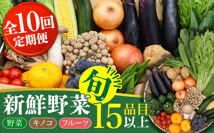 【10回定期便】 豪華！野菜 果物 きのこセット 15品目以上  / 野菜定期便 やさい定期便 フルーツ 果物 キノコ 詰め合わせ / 南島原市 / 吉岡青果 [SCZ025]