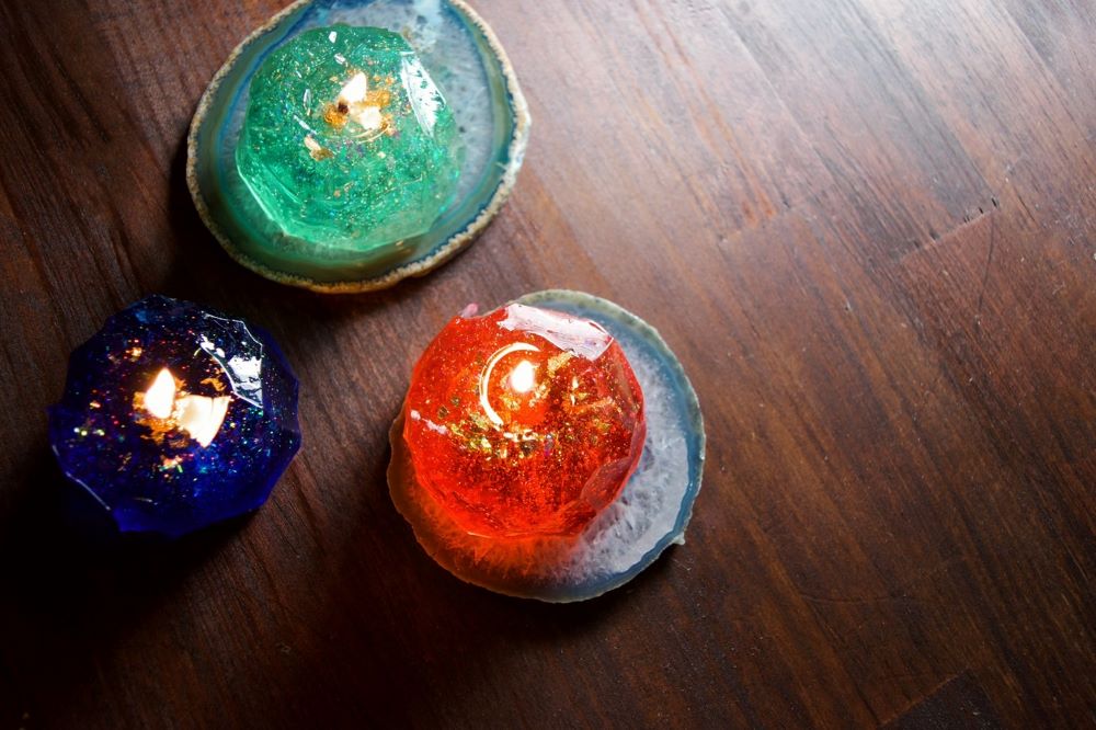 星取県キャンドル星降るミニキャンドル　グリーン【山空】/　金木犀の香　神秘　癒し　１点もの　春の柚　0826