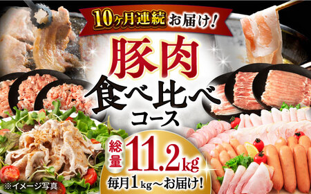 【10回定期便】ナルちゃんファーム 豚肉食べ比べコース 総量11.2kg（豚肉しゃぶしゃぶ・スライス・焼肉・とんかつ・ハムセット）/ 豚肉 ロースハム ハム はむ ウインナー ういんなー ソーセージ 