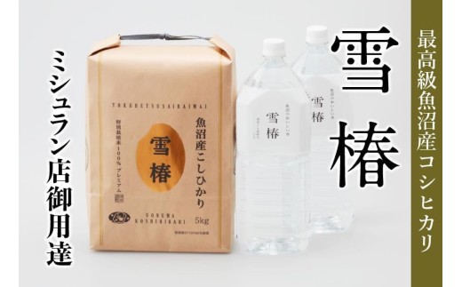 【至高の魚沼セット】【令和7年産】 魚沼産コシヒカリ 雪椿 5kg ＋ 魚沼の天然水 雪椿 4L ( 2L× 2本 ) | 米 お米 新潟 魚沼 魚沼産こしひかり コメ おこめ 白米 精米 セット 最高級 新潟県 津南町 越後雪椿産業株式会社
