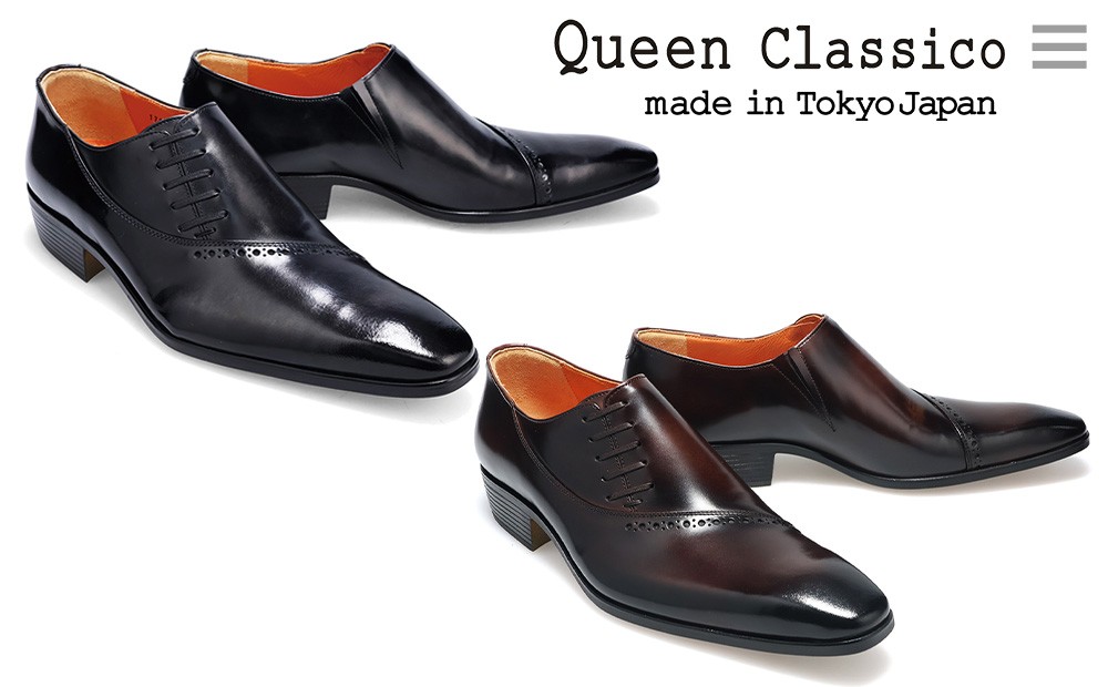 
            クインクラシコ 革靴 17003 | ビジネスシューズ 本革 サイドレース 幅広 甲高  エラスティック スリッポン 牛革 フォーマル
          