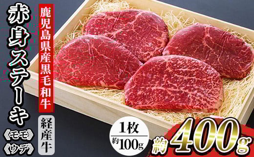 
            鹿児島県産 黒毛和牛（経産和牛） 赤身 ステーキ 約400g（100g×4枚） 国産 冷凍 小分け 尾崎牧場産【A-1906H】
          