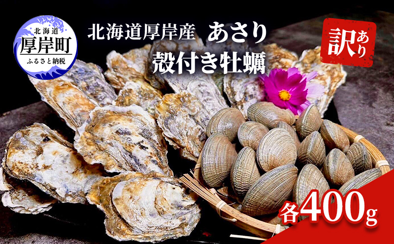 
訳あり 北海道 厚岸産 あさり 殻付き牡蠣 各400g[№5863-1071]
