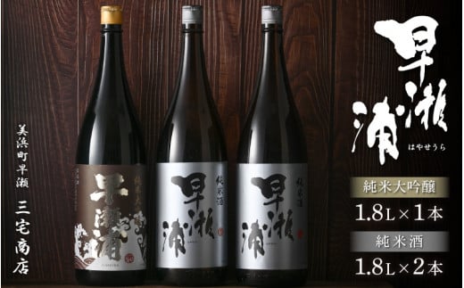 【早瀬浦】純米大吟醸 1800ml × 1本 ＆ 純米酒 1800ml × 2本 セット【入手困難 飲み比べ 日本酒 地酒 福井 美浜 早瀬 フルーティ 男酒 硬水 ミネラル 希少 ご褒美 家飲み 敬老の日 プレゼント】[m16-h001]