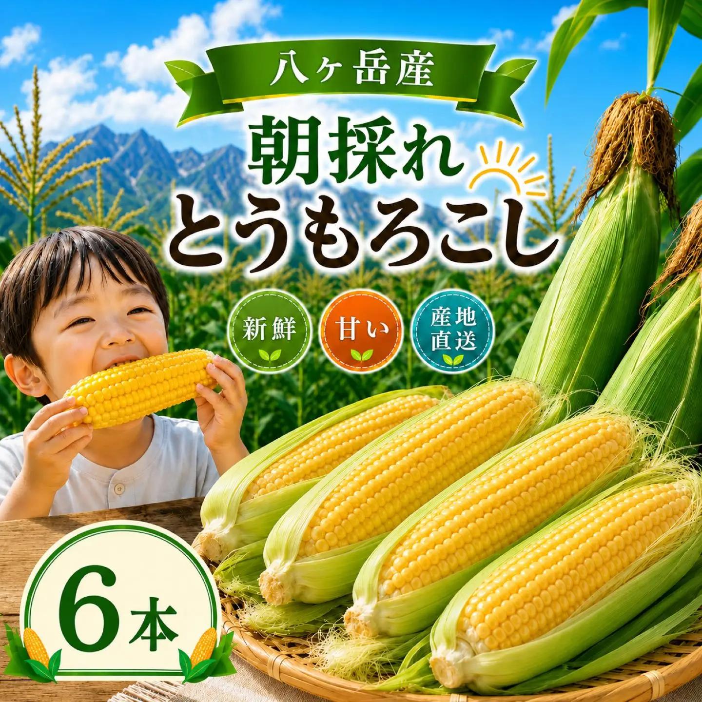 八ヶ岳産 朝採れ とうもろこし 6本 【2026年7月下旬～発送】| イケブチ農園