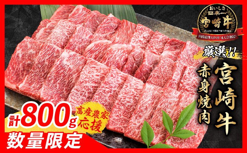 【8月配送】【畜産農家応援】数量限定 厳選 宮崎牛 赤身 焼肉 計800g 牛肉 国産 焼き肉 BBQ 鉄板焼き バーベキュー 人気 黒毛和牛 肩ウデ モモ A4 A5 等級 ギフト 贈答 小分け 食品 選べる ミヤチク 宮崎県 日南市 送料無料_C168-26-08