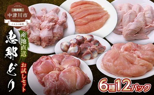 
産地直送！恵那どり お試し6種 12パックセット 冷凍 F4N-0451
